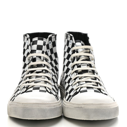 Saint Laurent Calfskin Checkered Print Bedford Hightop Sneakers 40.5 Black White 3 of 12