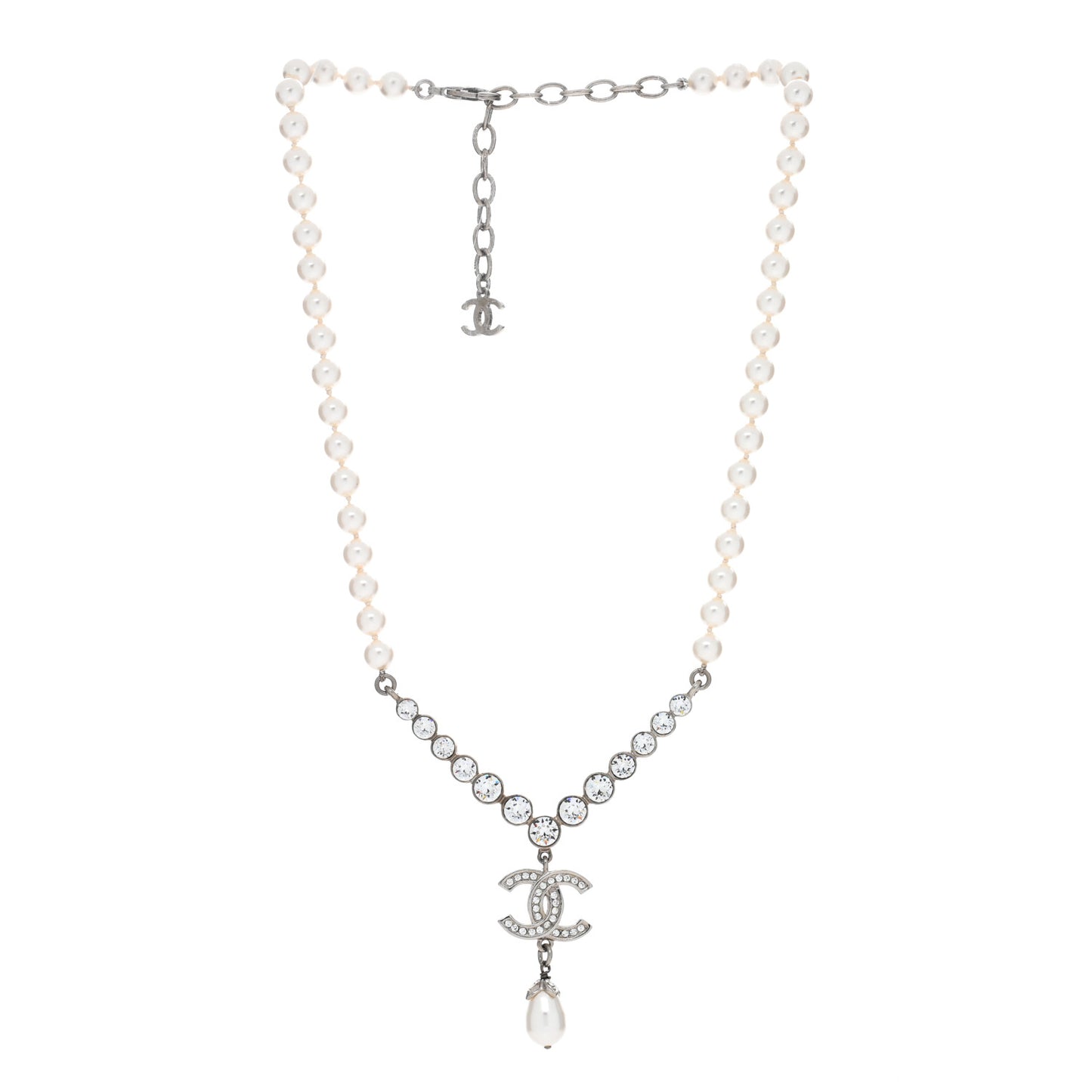 Pearl Crystal CC Short Necklace Silver