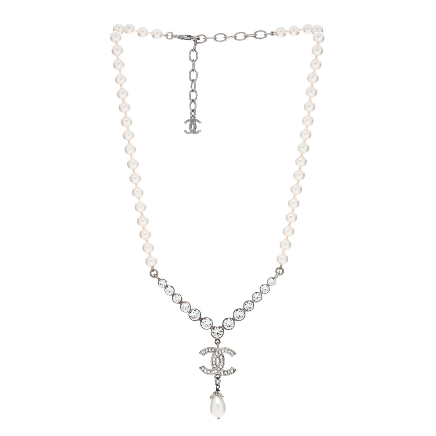 Chanel Pearl Crystal CC Short Necklace Silver 2 of 4