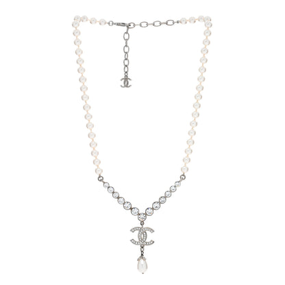 Chanel Pearl Crystal CC Short Necklace Silver 2 of 4