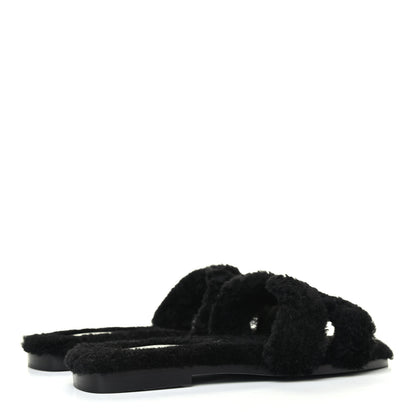 Hermes Woolskin Oran Sandals 37 Black 3 of 4