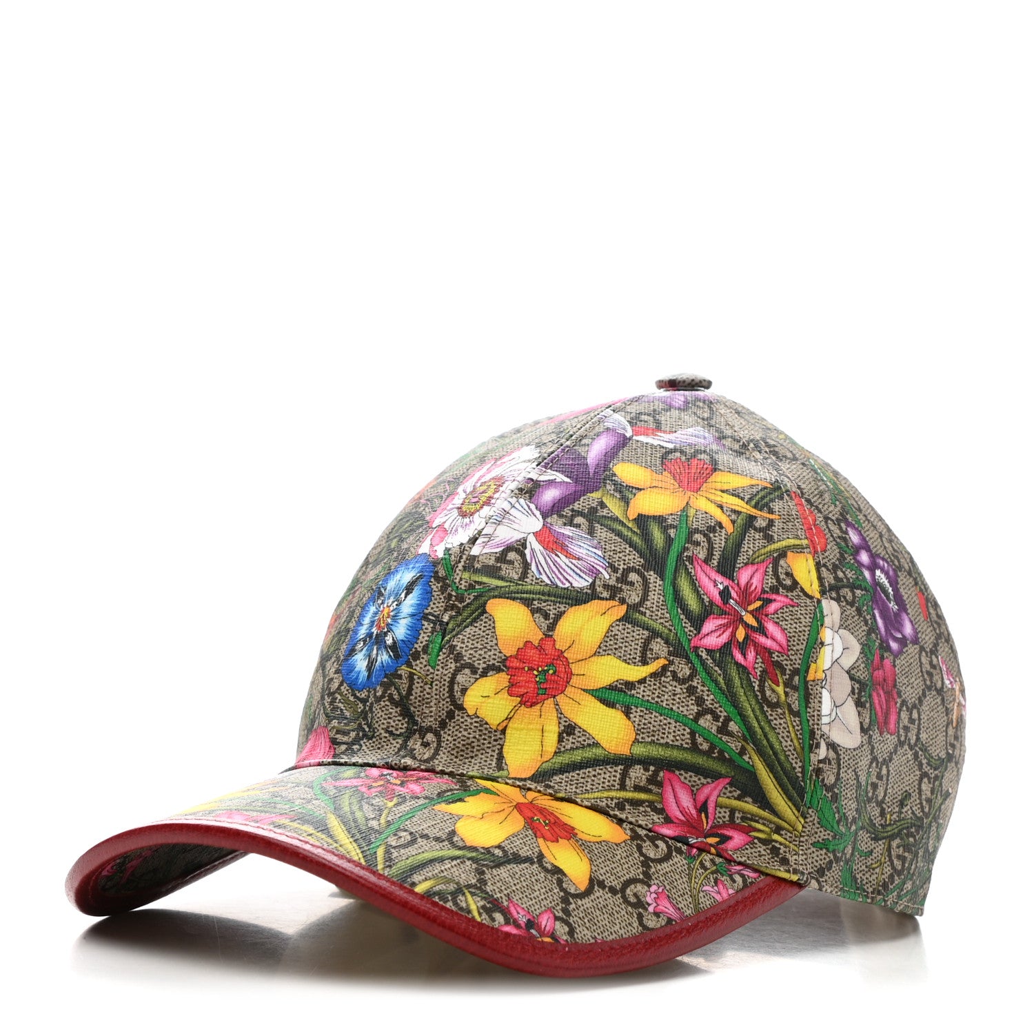 Gucci GG Supreme Flora Claudia Baseball Hat 57 M Red 1 of 9