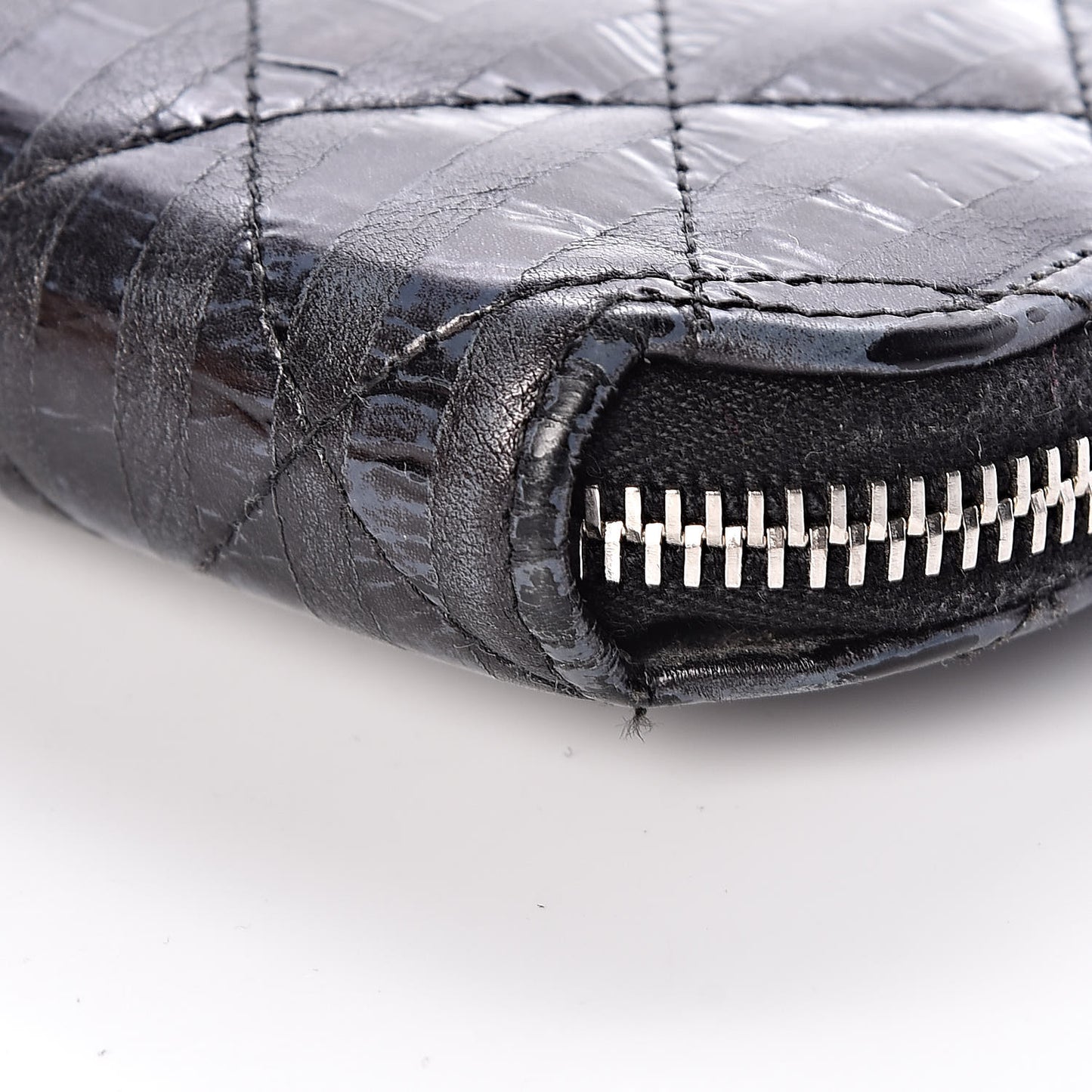 Aged Calfskin Striped Reissue Zip Around Wallet Black