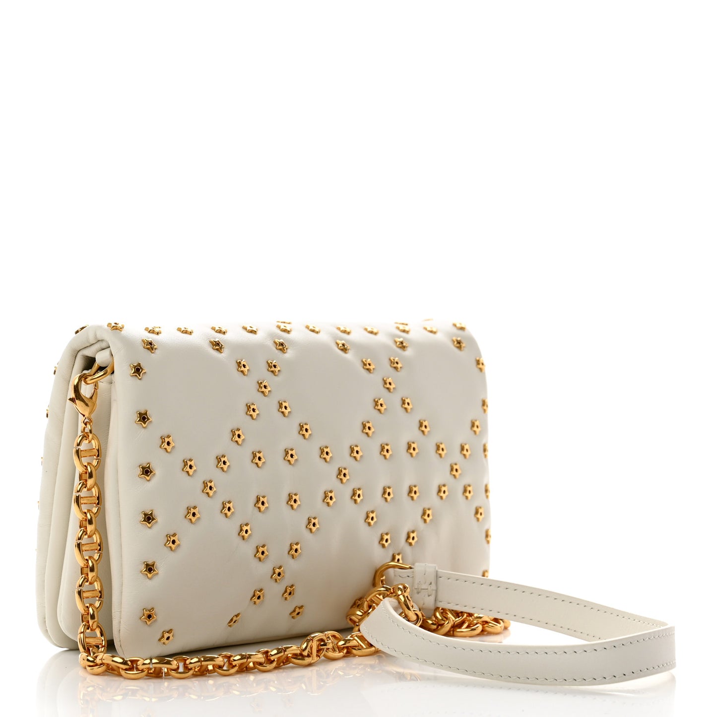 Calfskin Star Motif Macrocannage Caro Pouch Latte