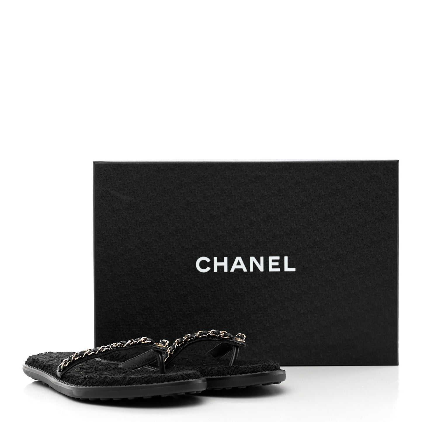 Lambskin CC Chain Thong Sandals 35 Black