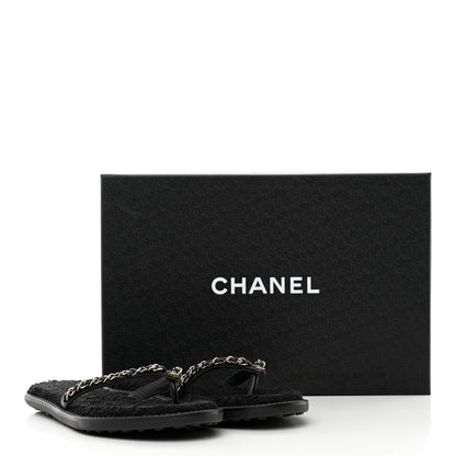 Chanel Lambskin CC Chain Thong Sandals 35 Black 12 of 12