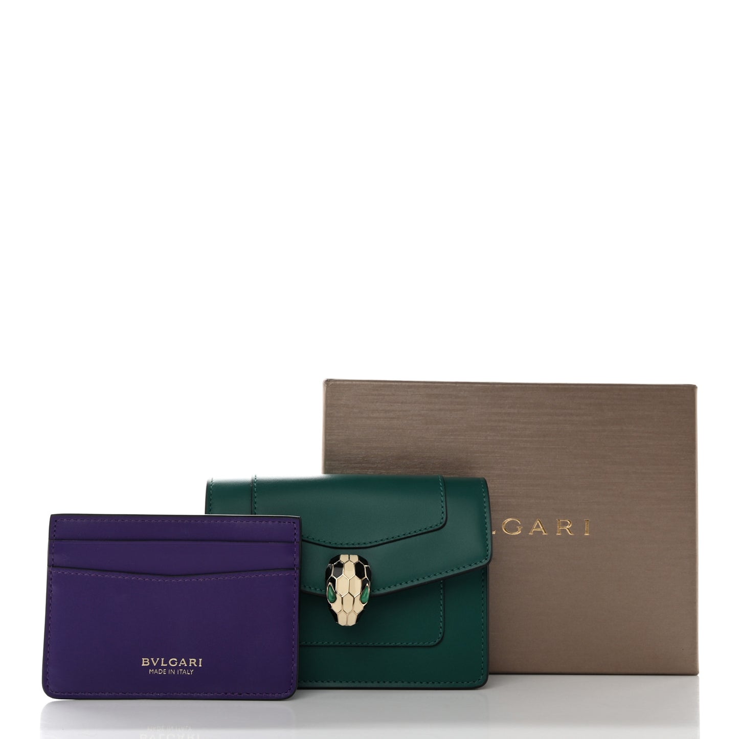 Calfskin Serpenti Forever Purse Card Holder Emerald Violet Amethyst