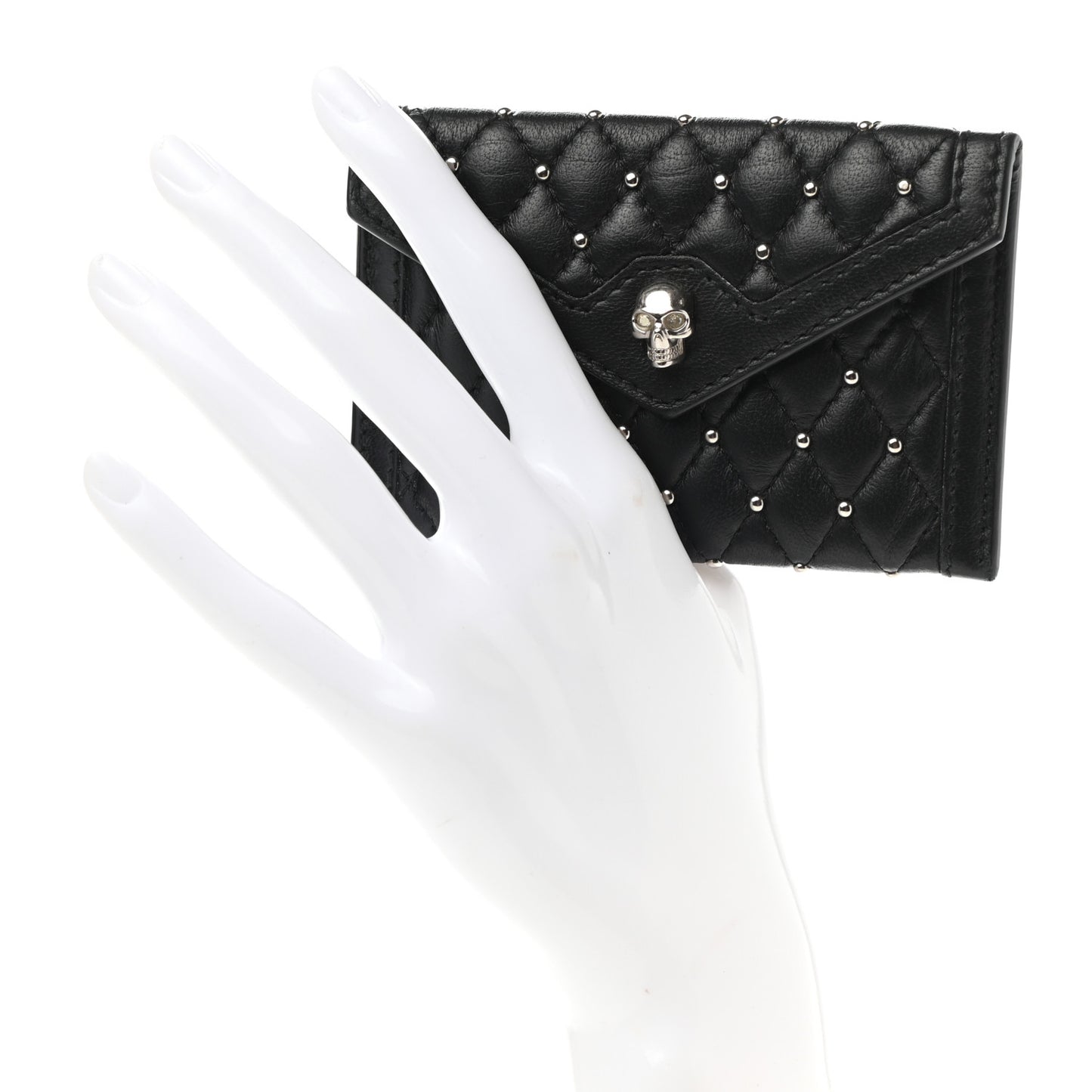 Nappa Studded Skull Envelope Card Holder Black