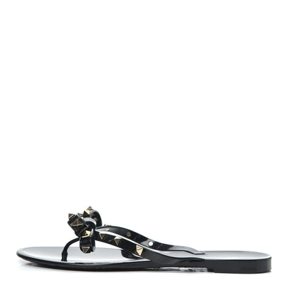 Valentino Garavani PVC Jelly Rockstud Bow Thong Sandals 39 Black 1 of 7