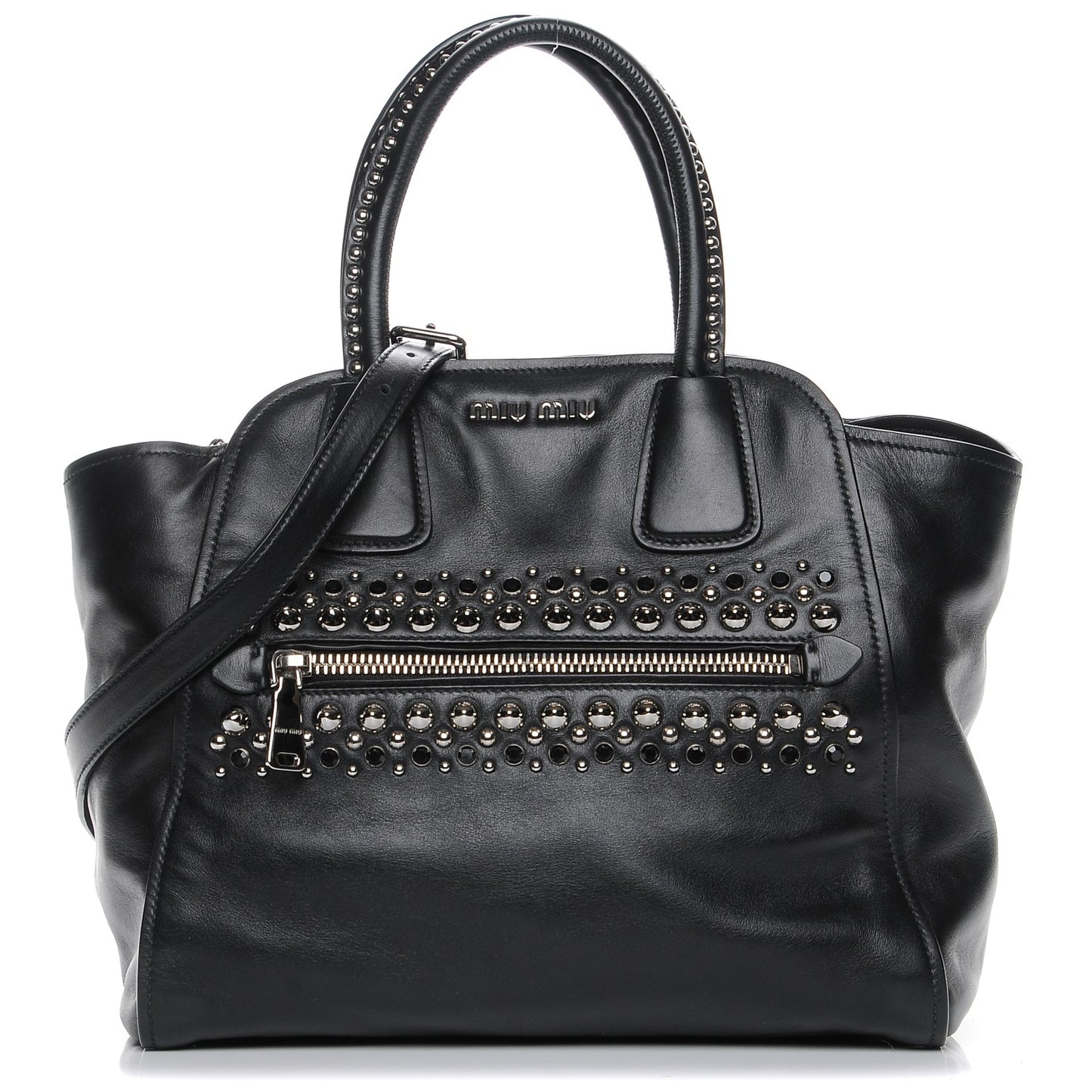 Soft Calf Studded Top Handle Bag Nero Black