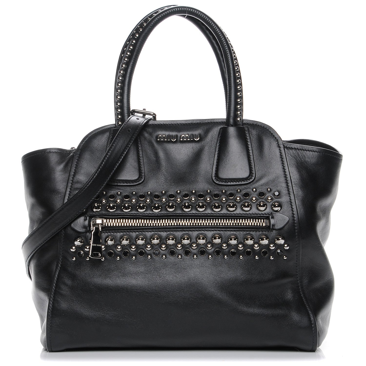 Miu Miu Soft Calf Studded Top Handle Bag Nero Black 1 of 7