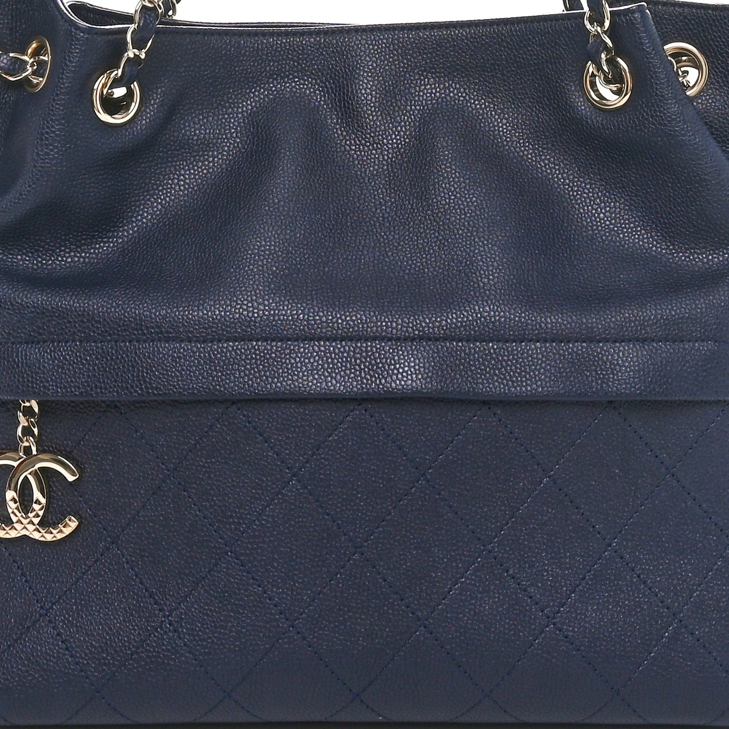 Crumpled Grained Calfskin Zip and Carry Shopping Tote Dark Navy