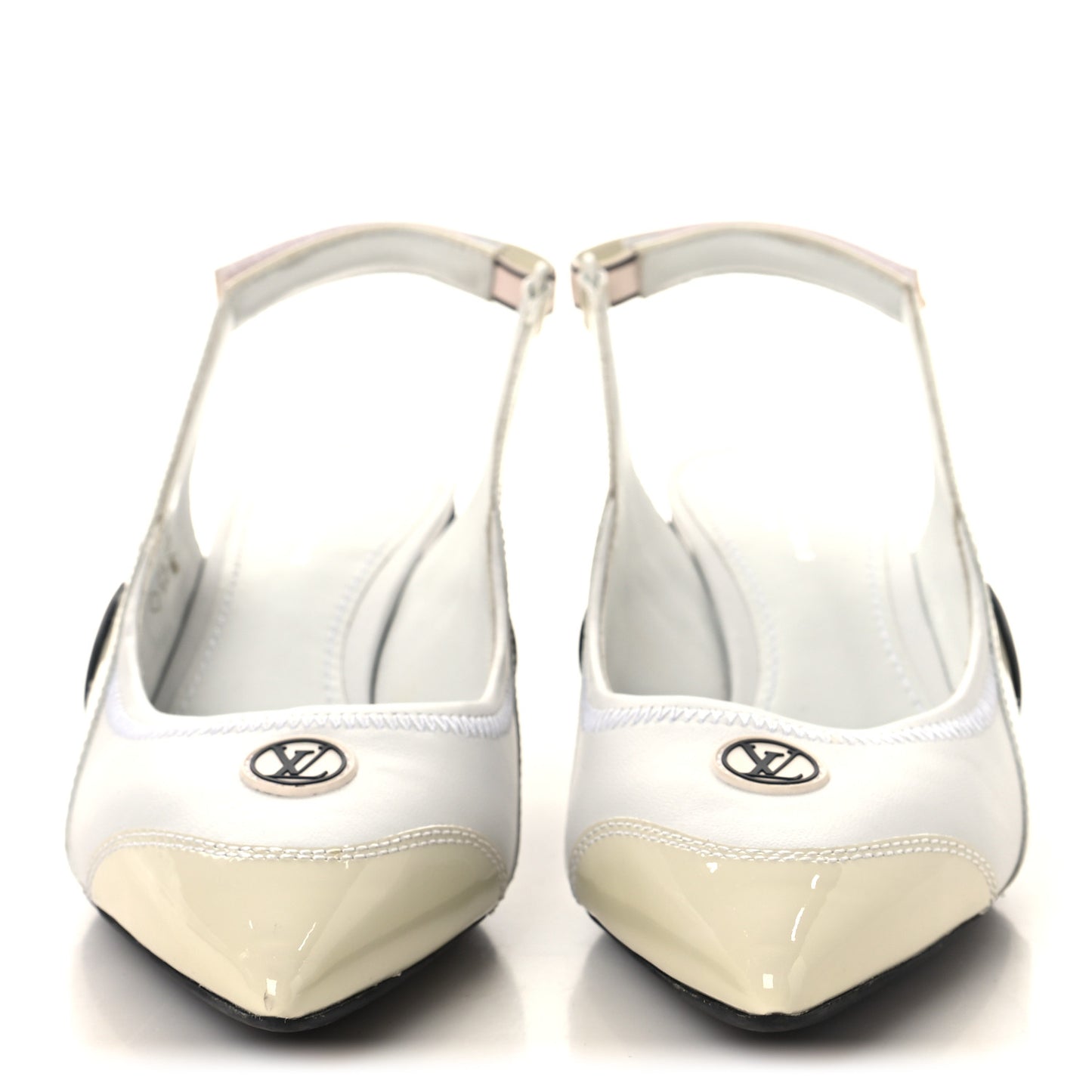 Lambskin Patent Calfskin Archlight Slingback Pumps 38 White Black