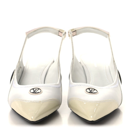 Louis Vuitton Lambskin Patent Calfskin Archlight Slingback Pumps 38 White Black 3 of 9