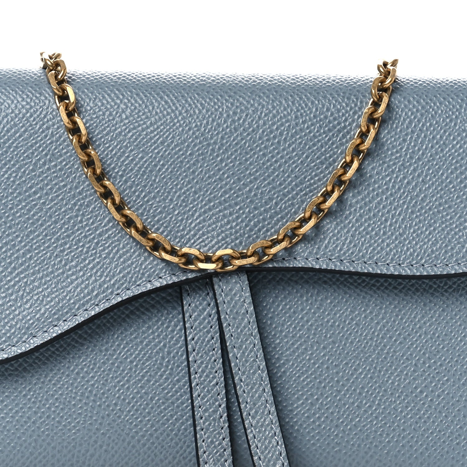 Christian Dior Grained Calfskin Saddle Chain Wallet Pouch Cloud Blue 9 of 13
