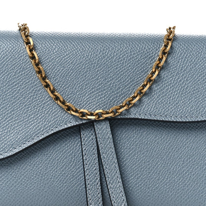 Christian Dior Grained Calfskin Saddle Chain Wallet Pouch Cloud Blue 9 of 13