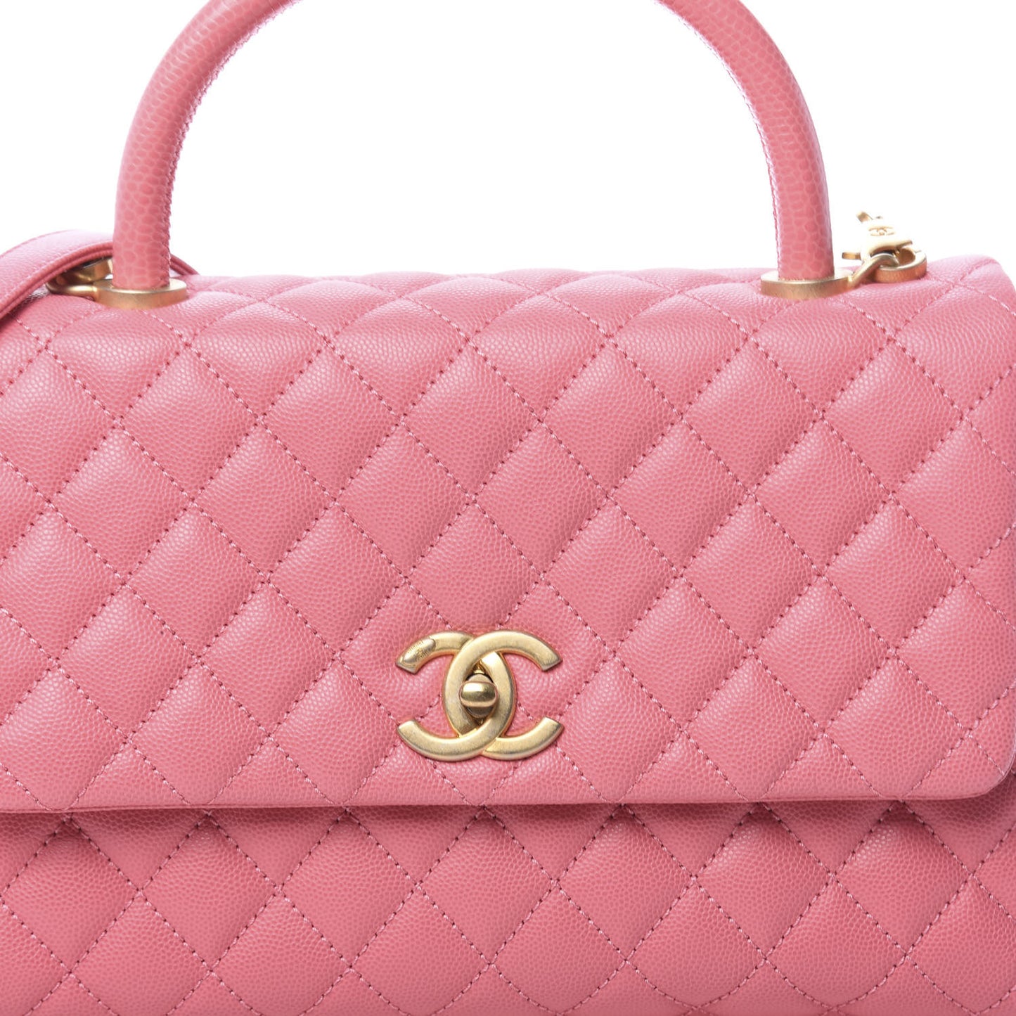 Caviar Lizard Embossed Quilted Small Coco Handle Flap Pink