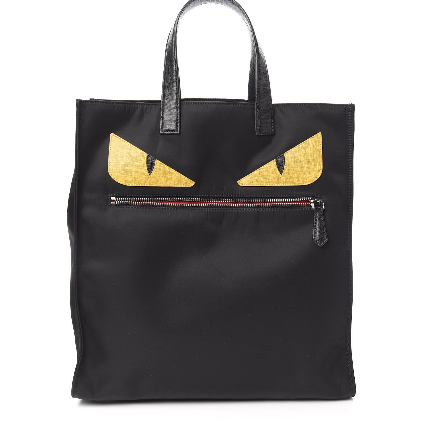 Fendi Nylon Vitello Elite Monster Eyes Tote Black Yellow 2 of 9