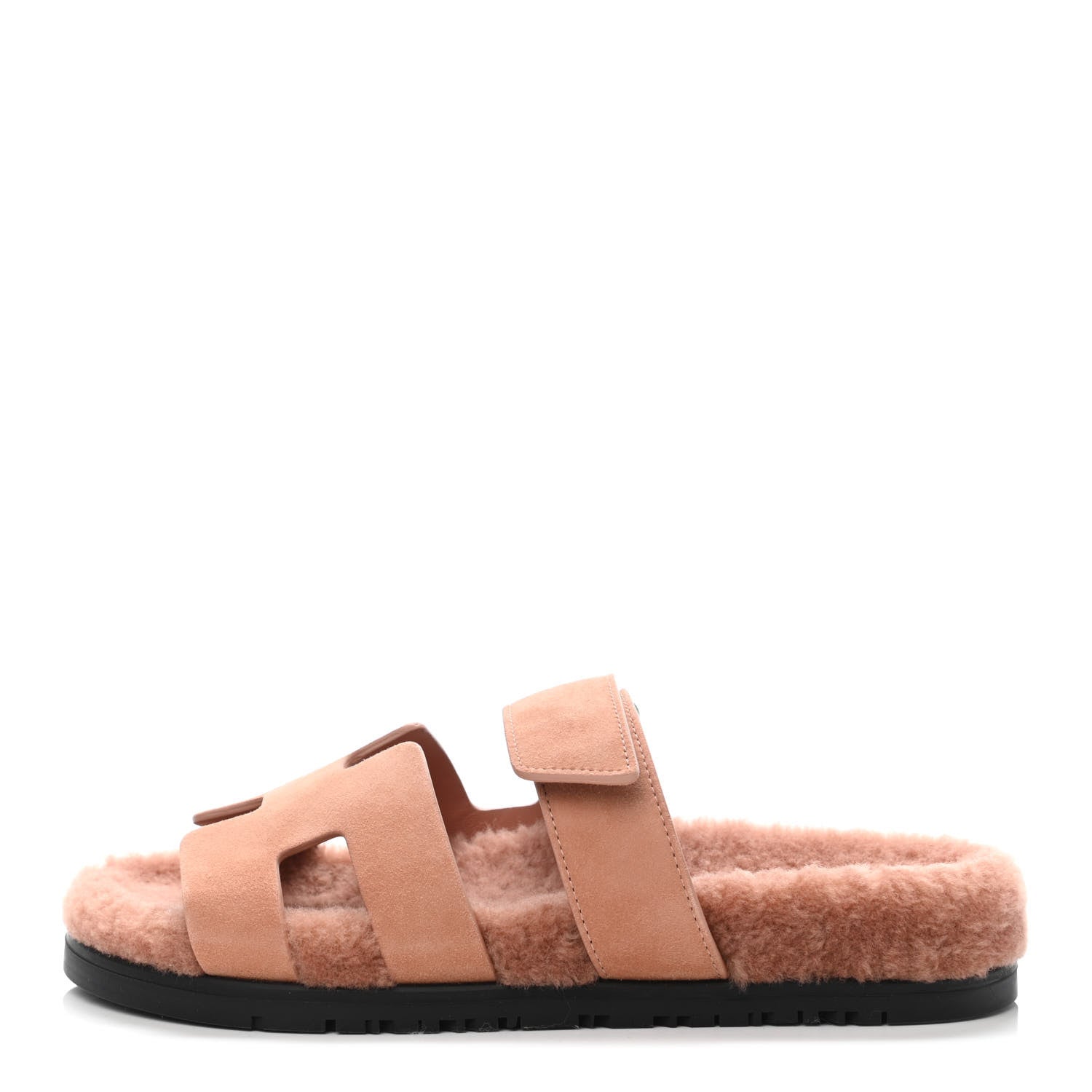 Hermes Suede Goatskin Woolskin Womens Chypre Sandals 37 Rose Aube 1 of 4