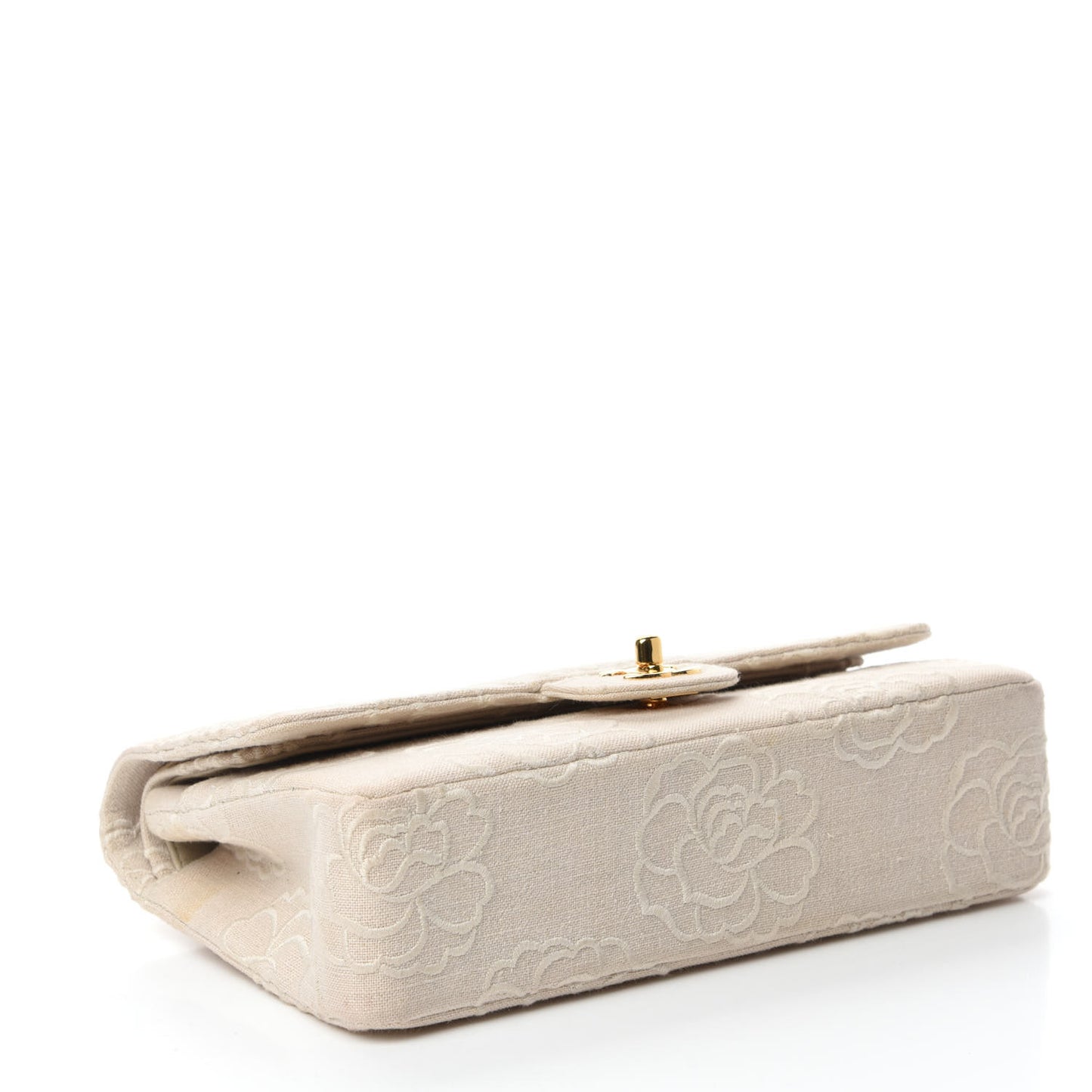 Canvas Camellia Embroidered Medium Double Flap Ivory