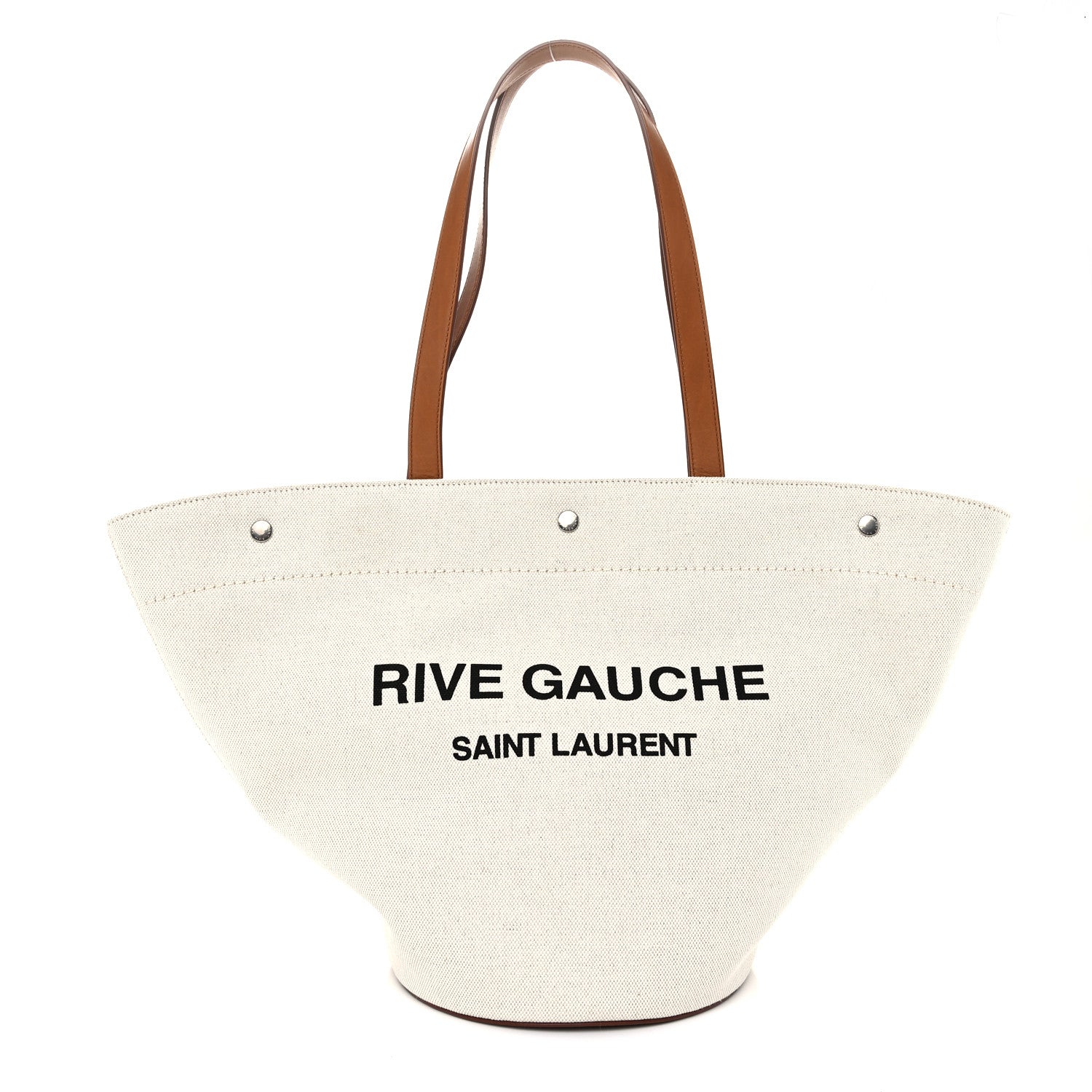 Saint Laurent Linen Calfskin Rive Gauche Tote Greggio Brick 1 of 9