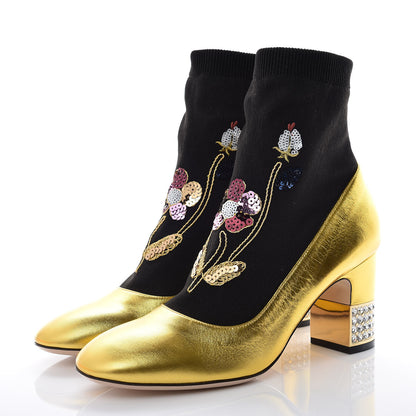 Gucci Metallic Nappa Embroidered Candy Sock Ankle Boots 39.5 Black Oro Vecchio 3 of 10