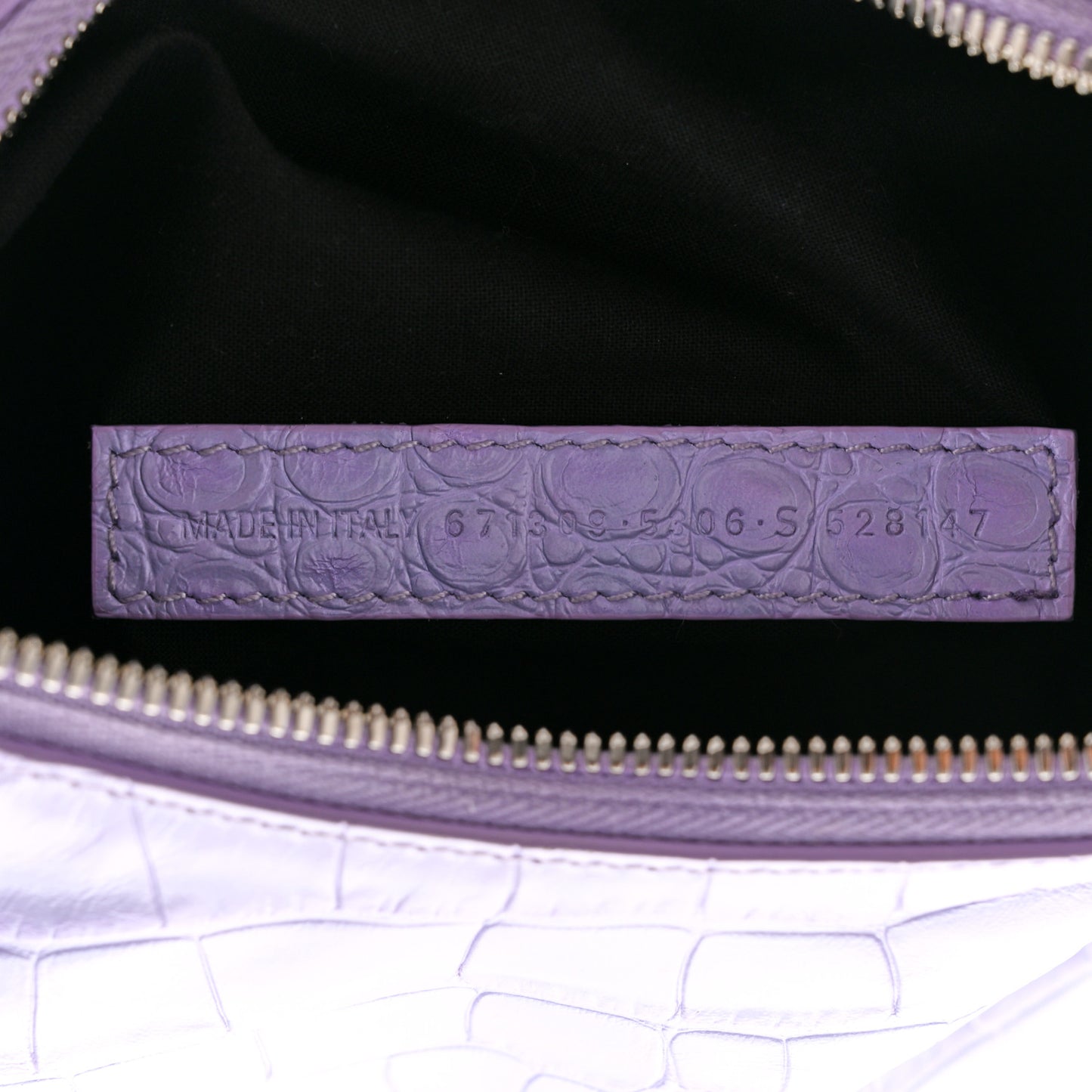 Extra Supple Calfskin Crocodile Embossed Le Cagole Shoulder Bag XS Lilac
