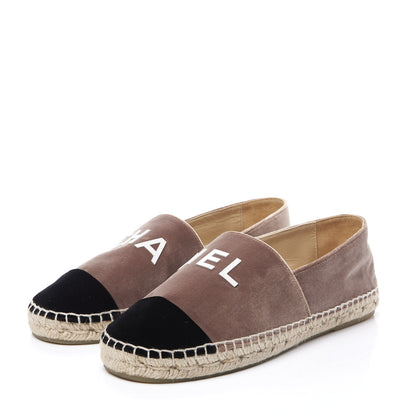 Chanel Velvet Logo Espadrilles 38 Beige Black 2 of 11