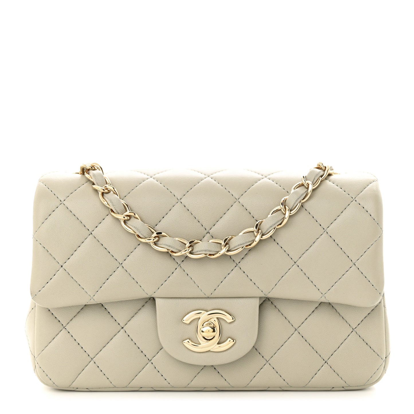 Lambskin Quilted Mini Rectangular Flap Grey