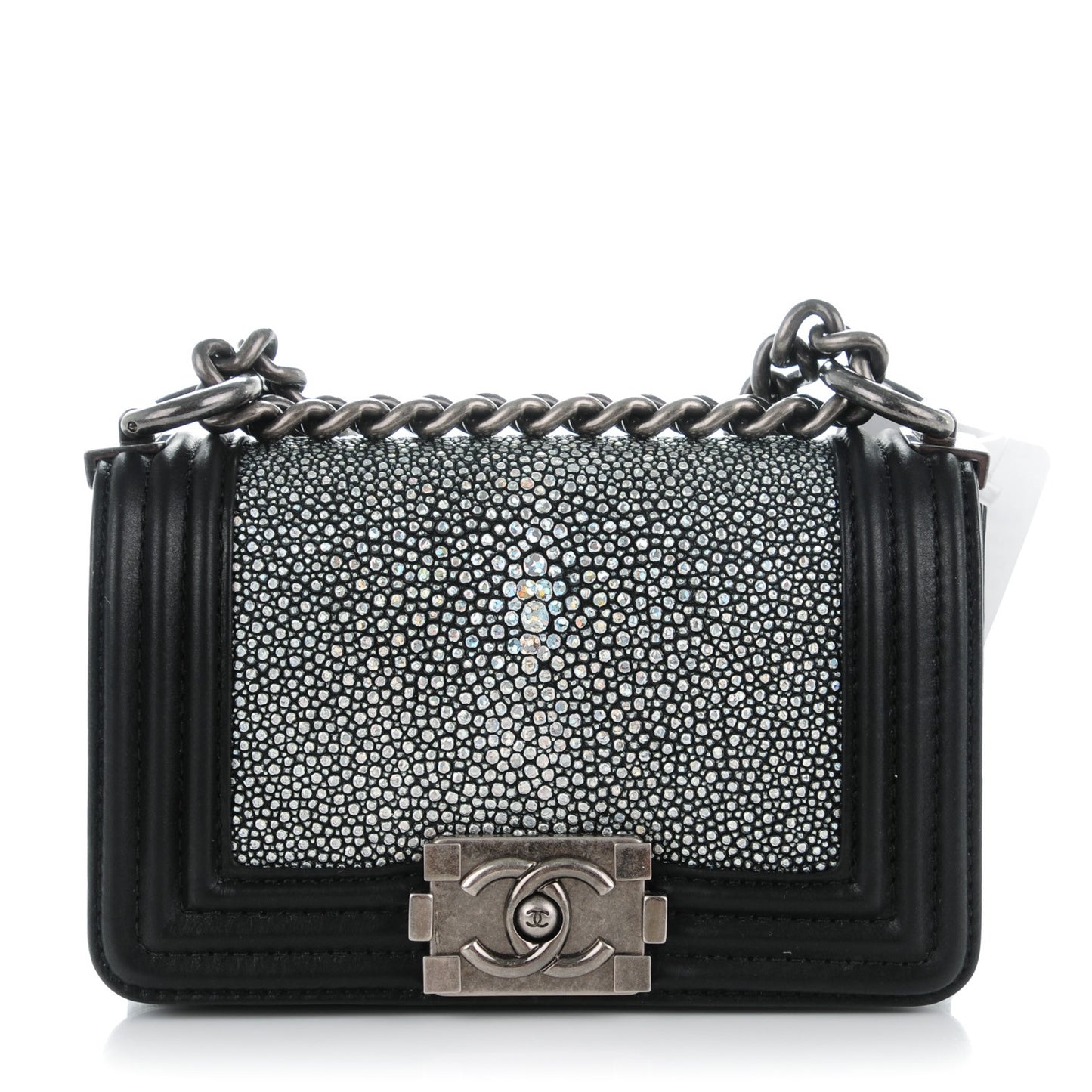 Galuchat Stingray Mini Boy Flap Black Silver