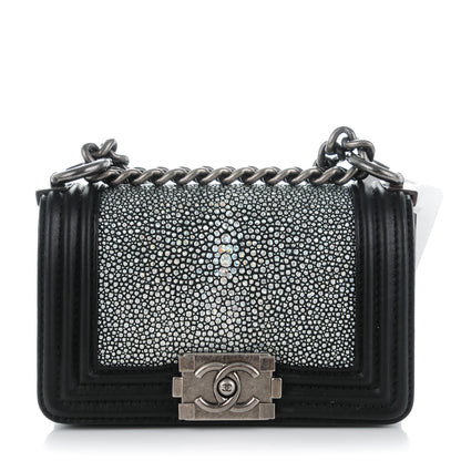 Chanel Galuchat Stingray Mini Boy Flap Black Silver 1 of 7