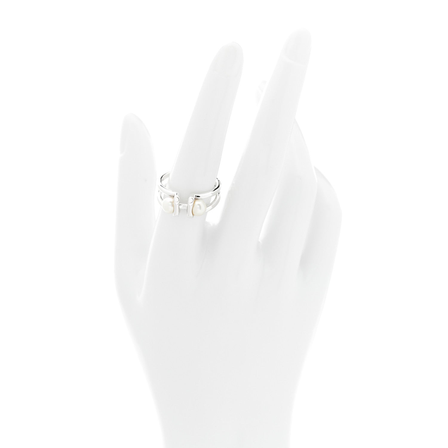 Tiffany Sterling Silver Pearl HardWear Double Pearl Ring 57 8 2 of 5