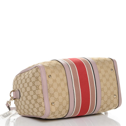 Gucci Monogram Selleria Calfskin Vintage Web Medium Boston New Sand Lilas 4 of 7