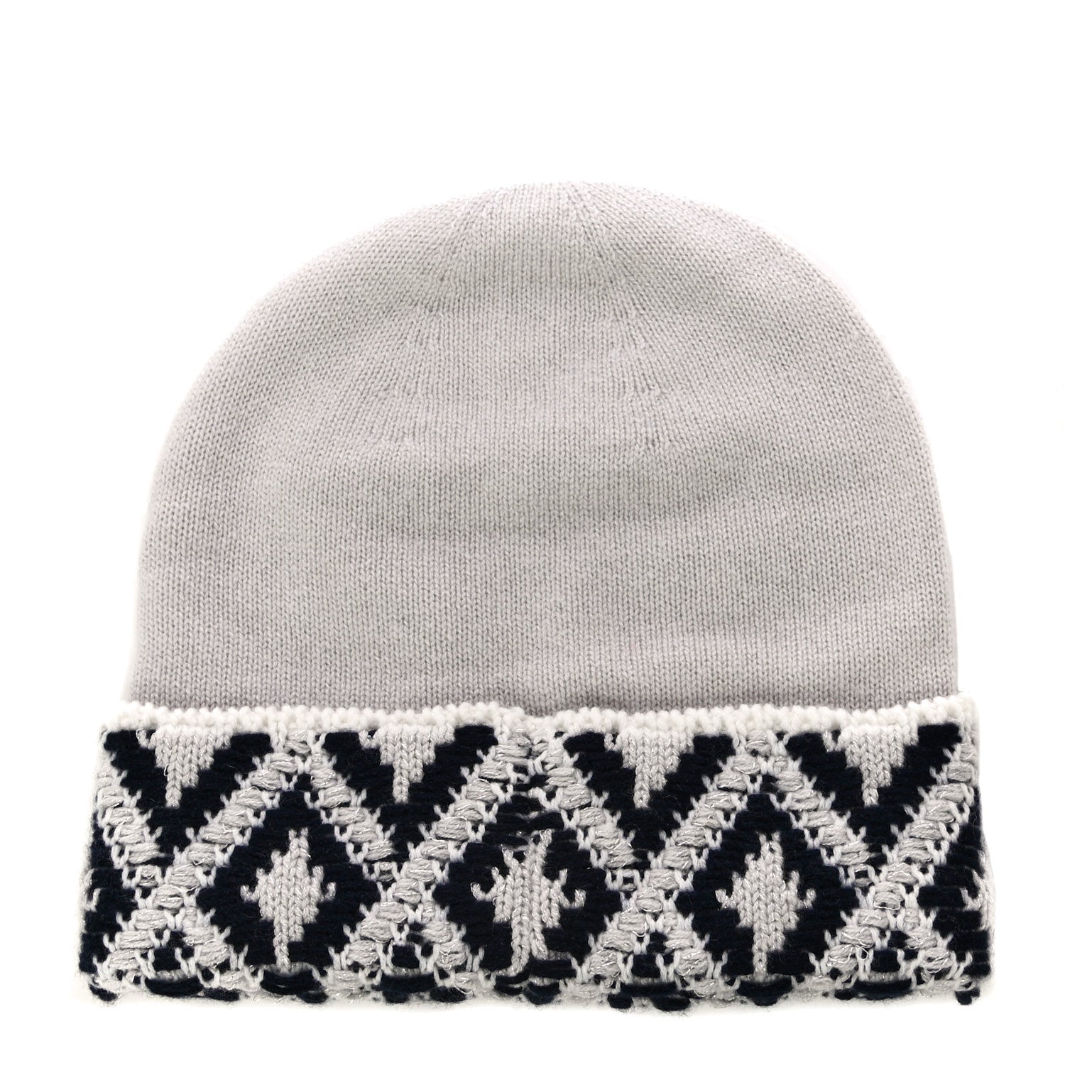 Chanel Cashmere Blend CC Beanie Hat White Navy Blue 2 of 7