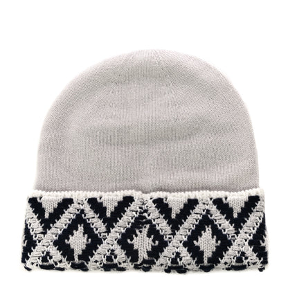 Chanel Cashmere Blend CC Beanie Hat White Navy Blue 2 of 7