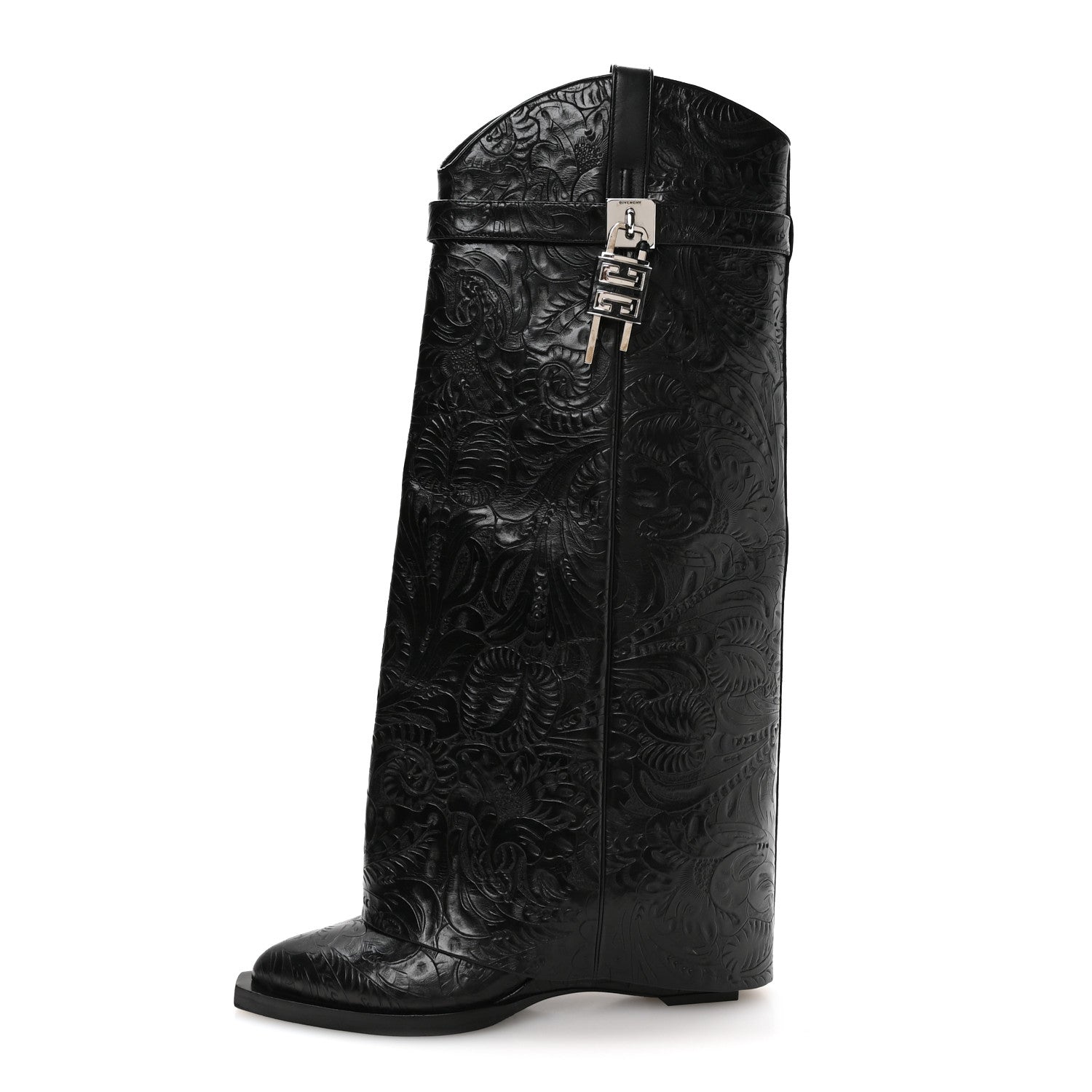 Givenchy Calfskin Embossed Cowboy Shark Lock High Boots  40 Black 1 of 6