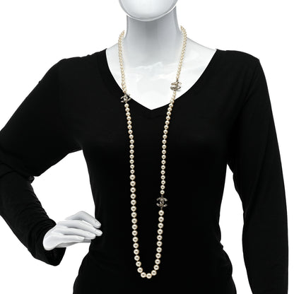 Chanel Pearl Baguette Crystal CC Long Necklace Silver 2 of 6