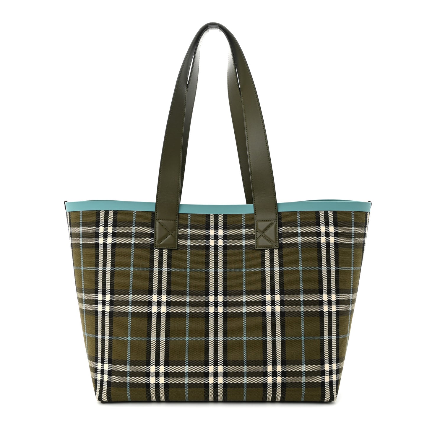 Cotton Check Medium London Tote Bag Olive Green