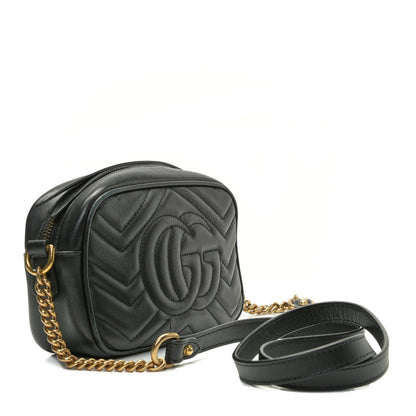 Gucci Calfskin Matelasse Mini GG Marmont Chain Shoulder Bag Black 3 of 14
