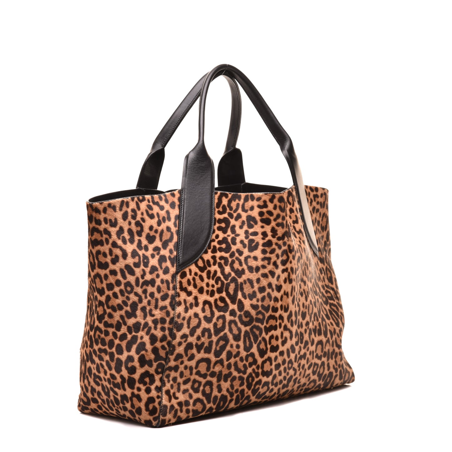 Calfskin Pony Hair Trapeze Tote Black Leopard