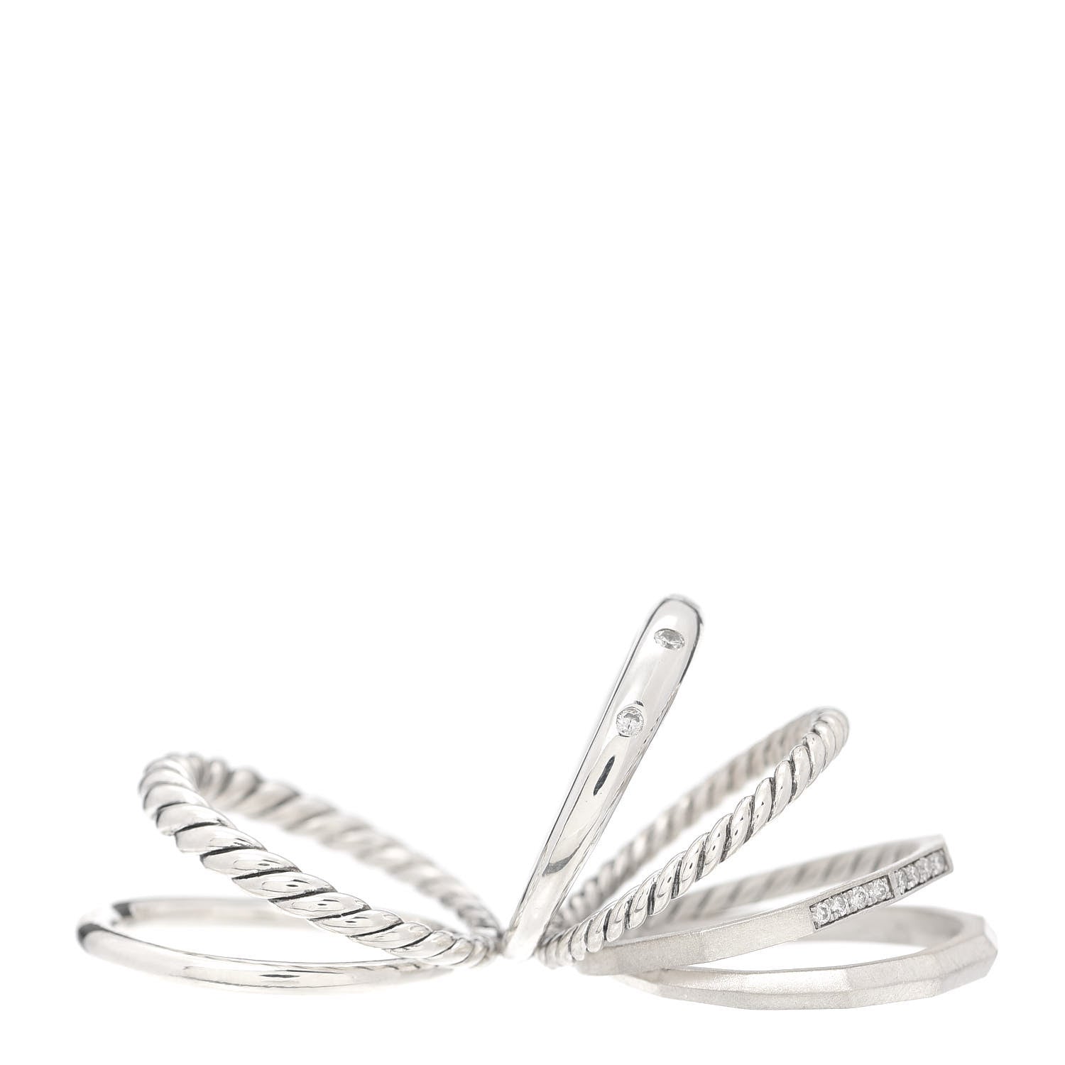 David Yurman Sterling Silver Diamond 16mm Stax Wide Stacked Ring 56 7.5 4 of 4