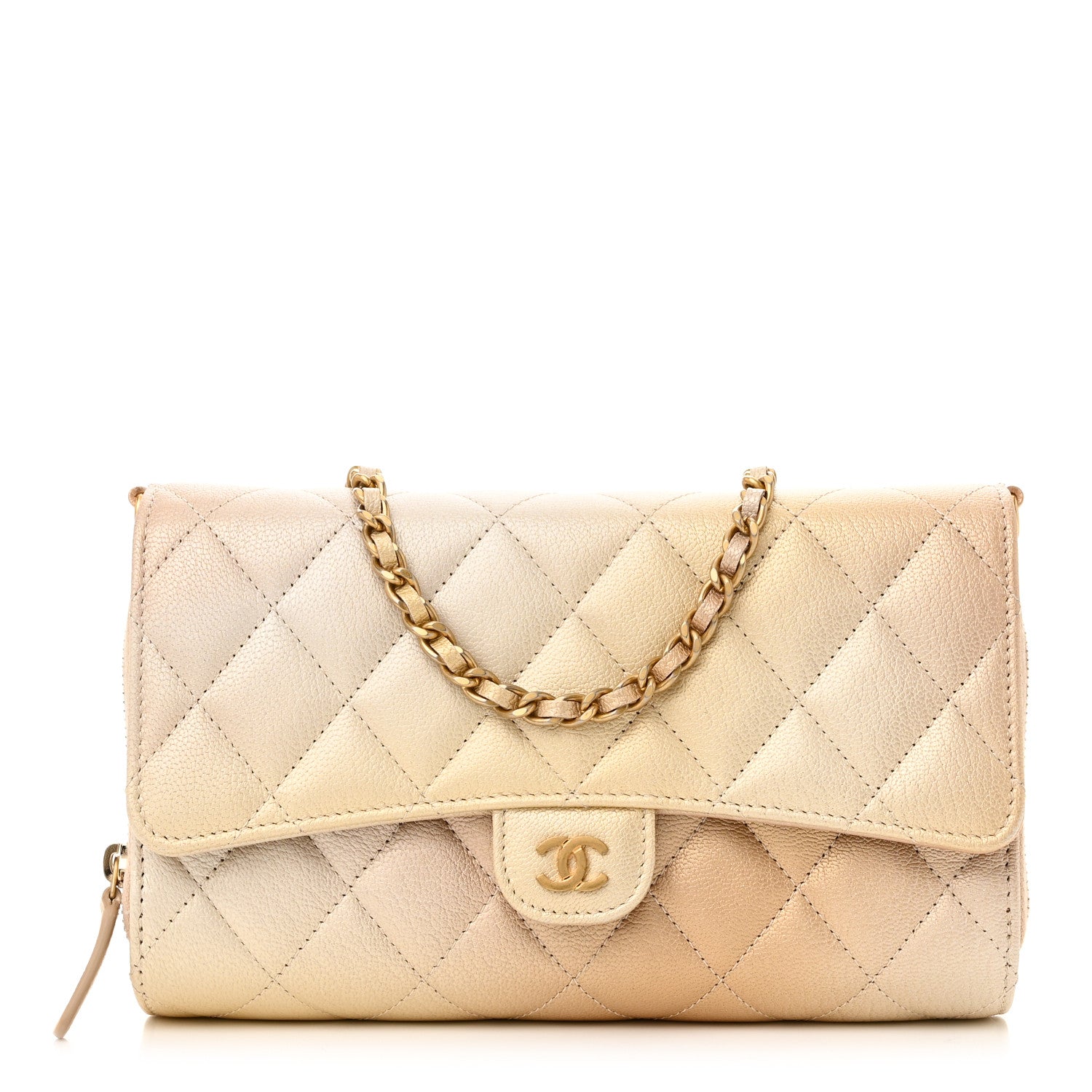 Chanel Metallic Goatskin Quilted Phone Holder Wallet on Removable Chain  Gold 1 of 15