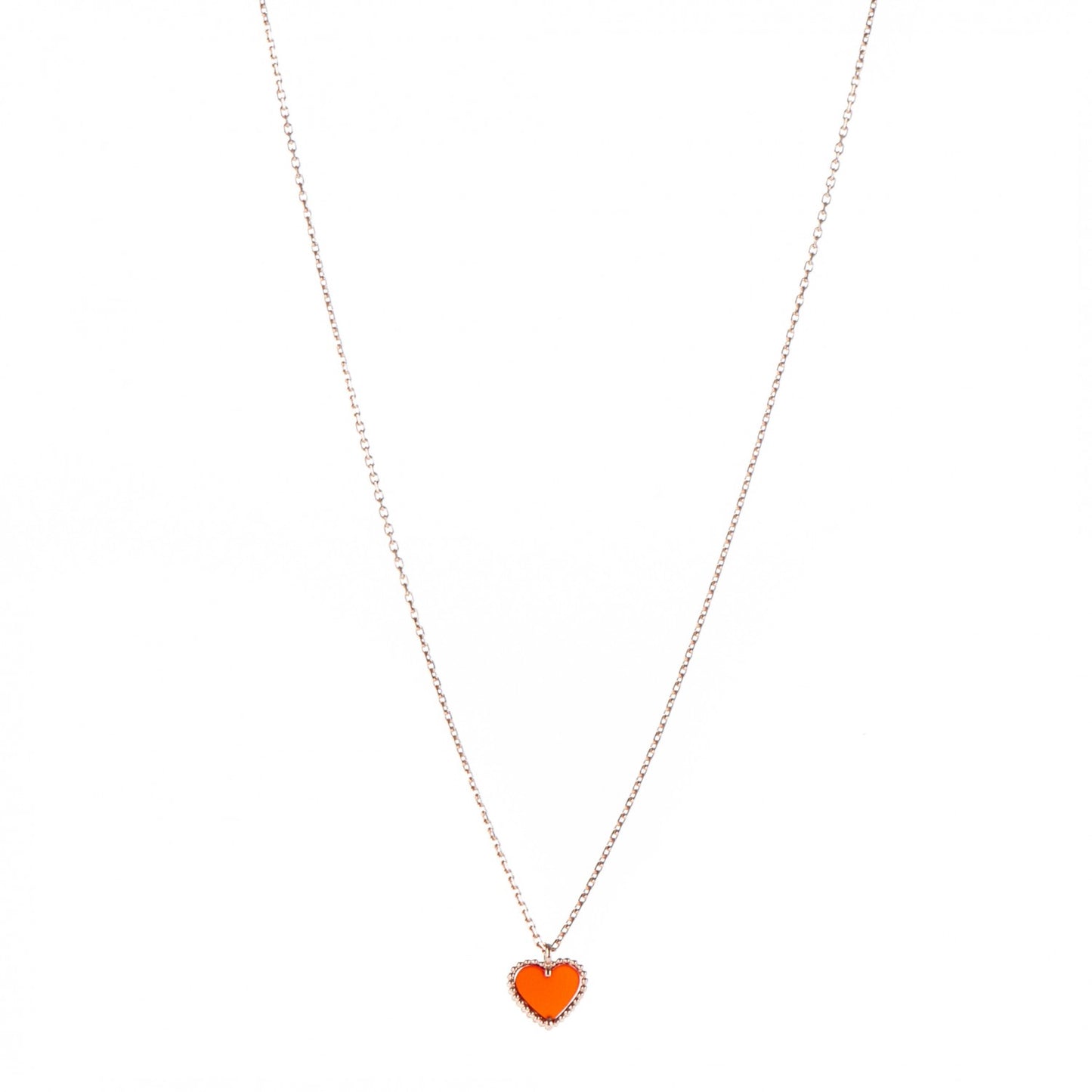 18K Rose Gold Carnelian Sweet Alhambra Heart Pendant Necklace
