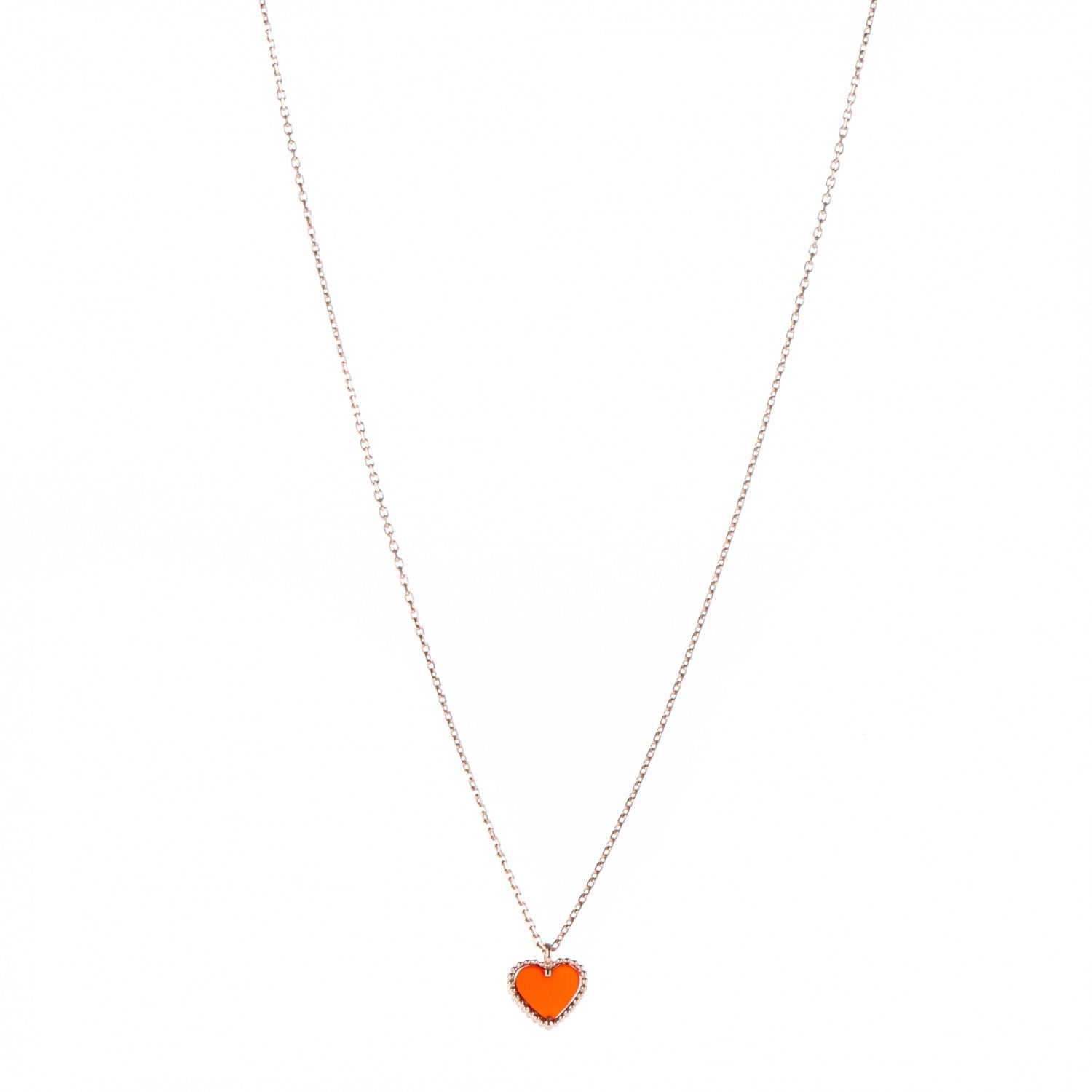 Van Cleef & Arpels 18K Rose Gold Carnelian Sweet Alhambra Heart Pendant Necklace 1 of 5