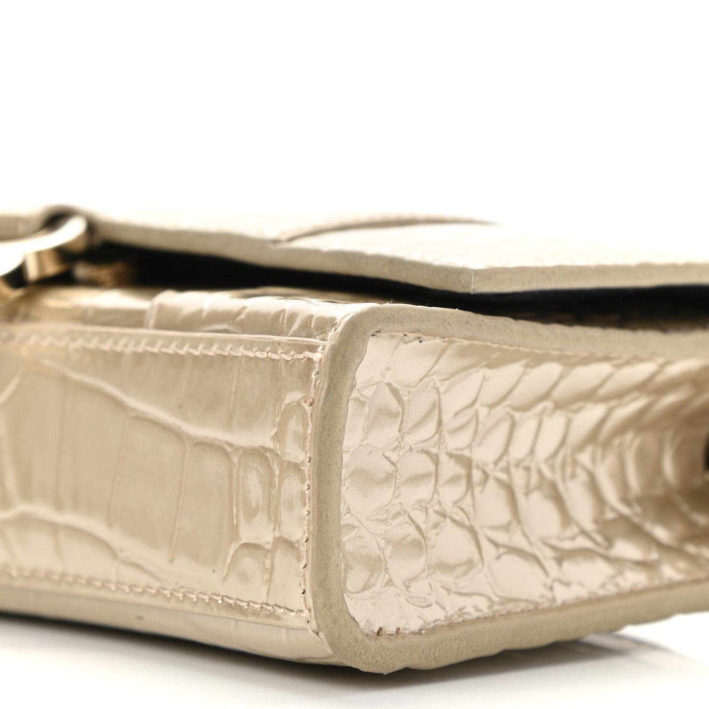 Shiny Calfskin Crocodile Embossed Hourglass Chain Bag Light Gold