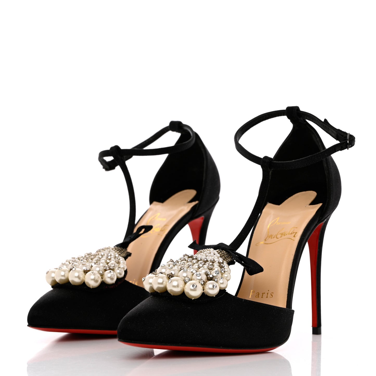 Satin Crystal Embellished Goyetta 100 Pumps 36.5 Black