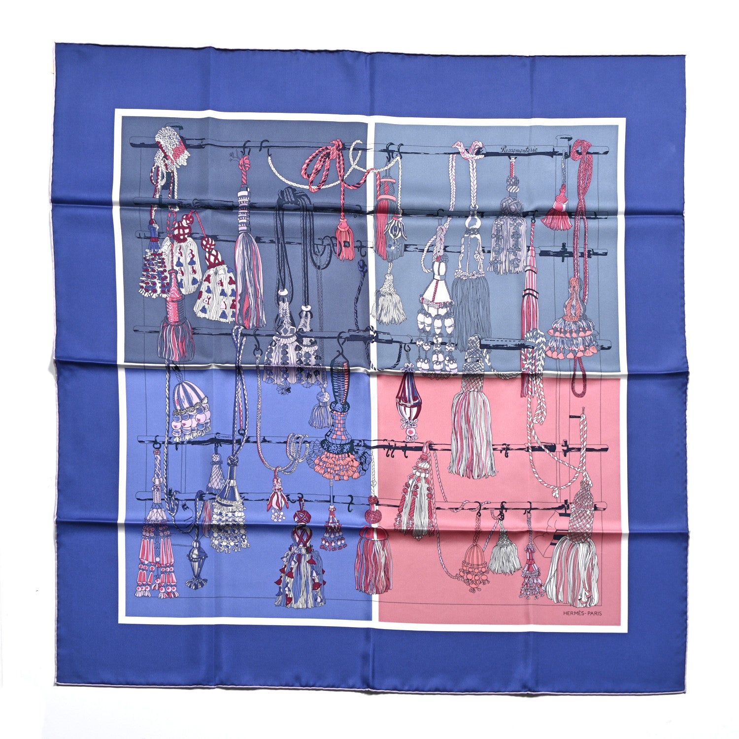 Hermes Silk Passementerie Quadri Scarf 90 Indigo Lavender Gris 1 of 5