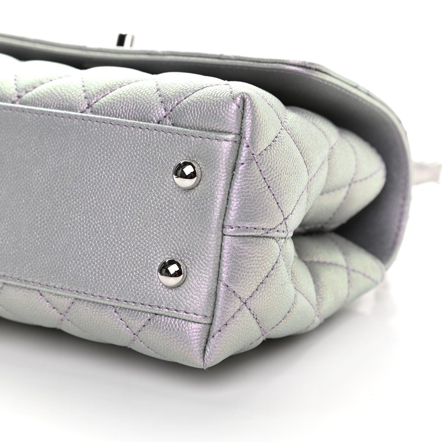 Iridescent Caviar Quilted Mini Coco Handle Flap Purple