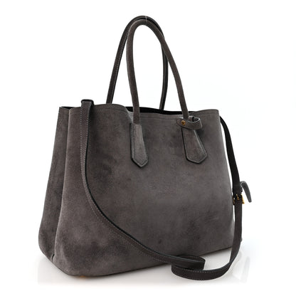 Prada Scamosciato Suede Medium Double Bag Tote Grigio 3 of 14