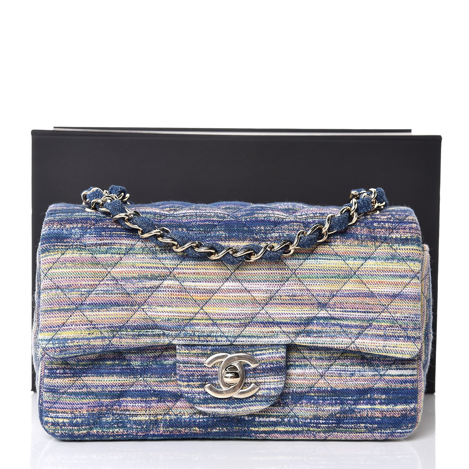 Chanel Striated Quilted Classics in Fabrics Mini Rectangular Flap Blue 8 of 8